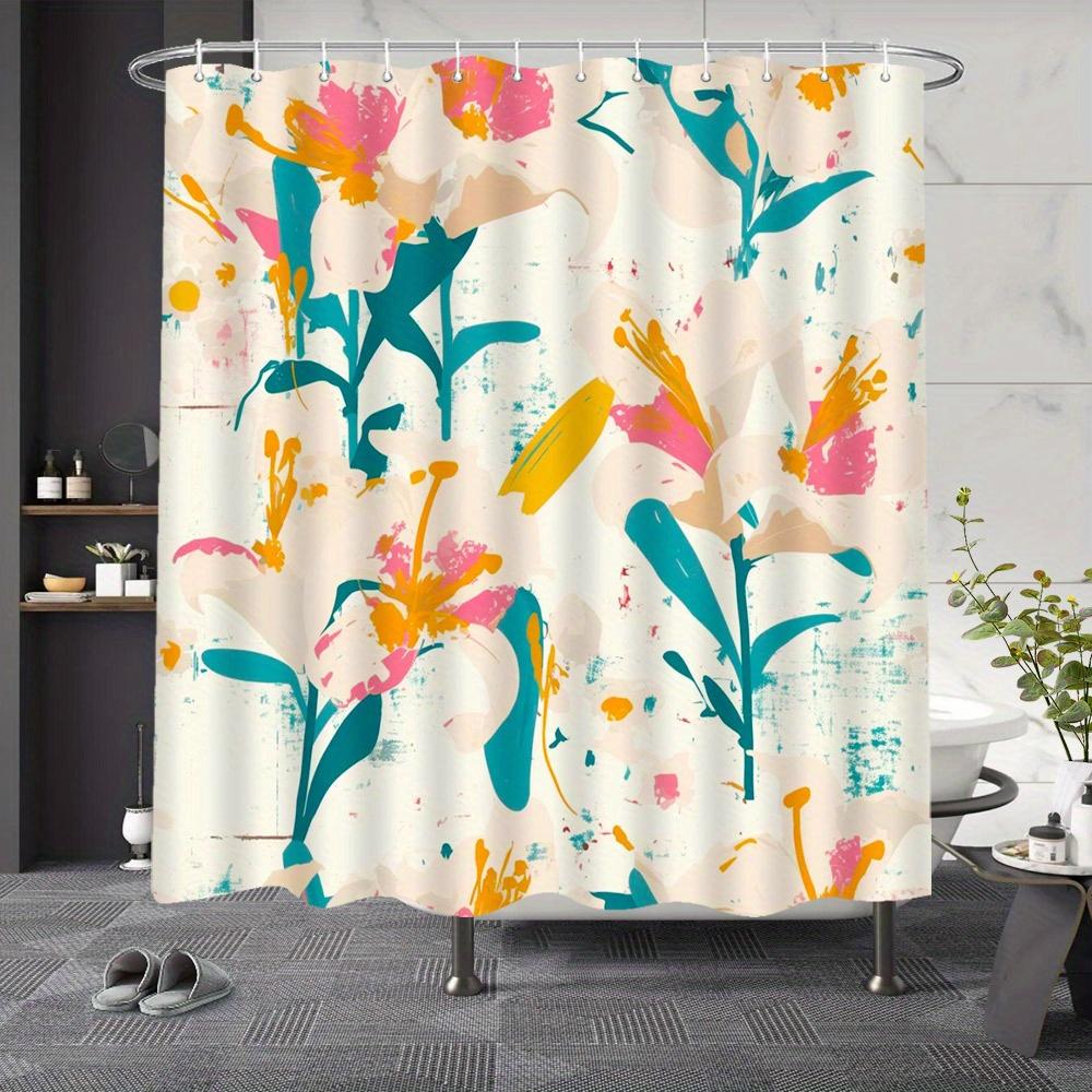 

Watercolor Floral Shower Curtain, Plant Flower Patterns, Fade-Resistant Polyester, Machine Washable,Fashionable Bath Decor W60H190(CM)-1 Pcs