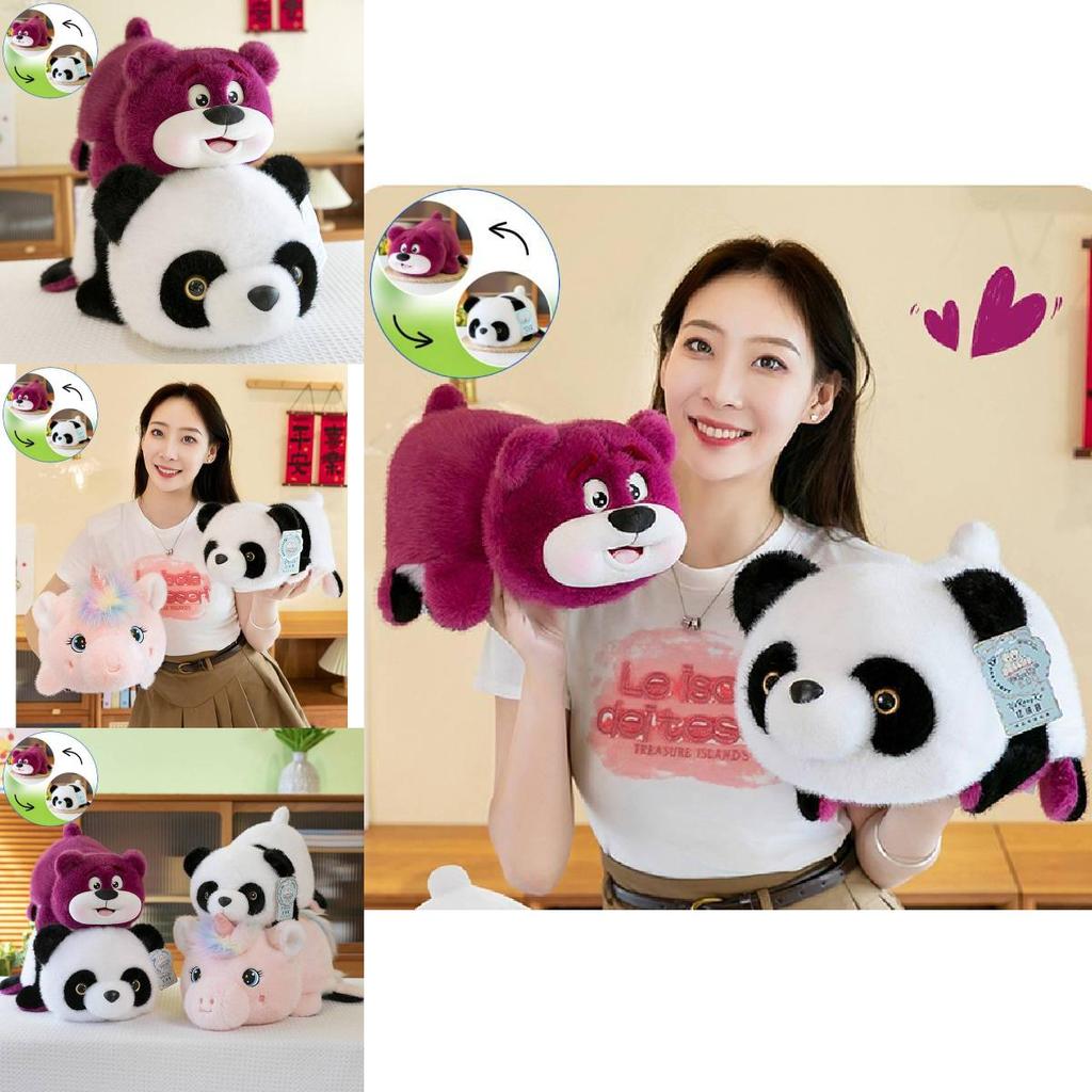 Creative Reversible Panda Plush Toy Soft Adorable Unicorn Pillow For Girls Birthday Gift