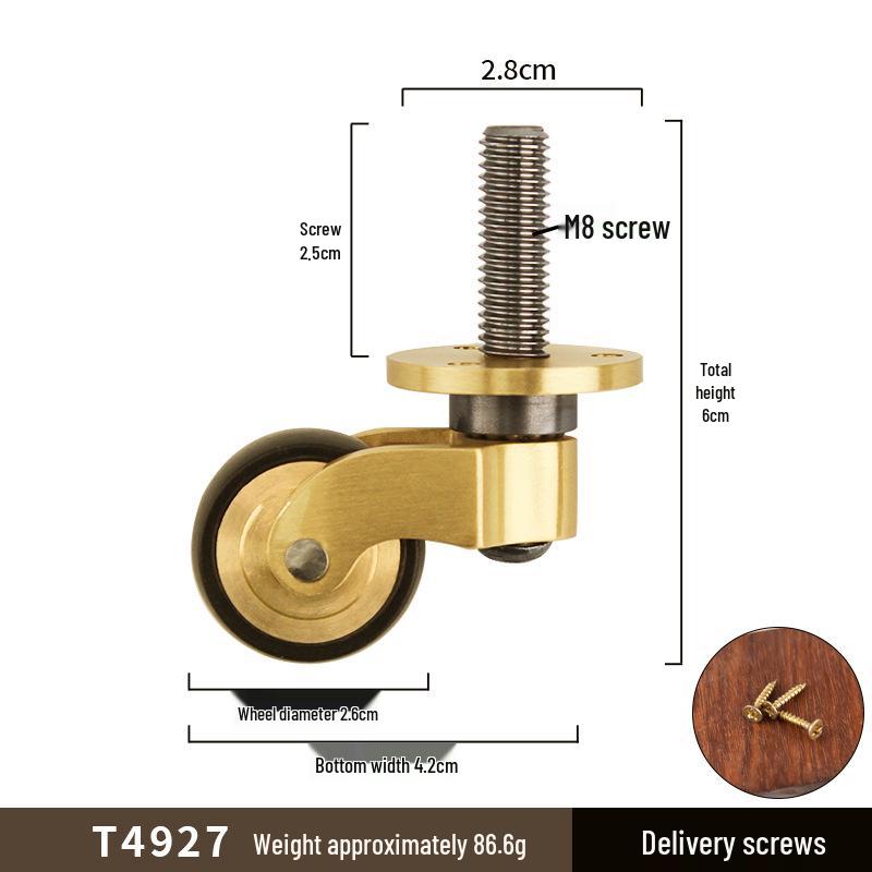 Brass Caster Wheels with Silent Bearings for Furniture and Pianos - Heavy-Duty Swivel Design