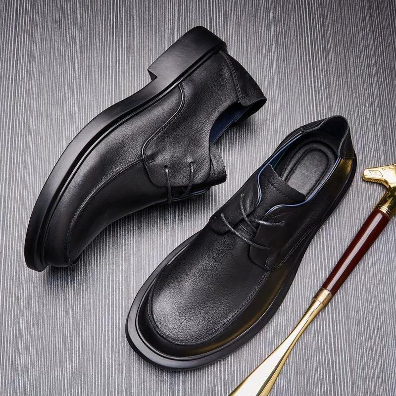 Genuine leather first layer cowhide men's autumn and winter breathable lace-up big head leather shoes soft leather retro casual leather shoes