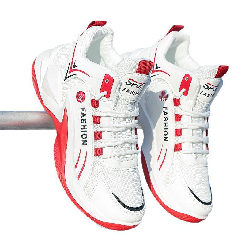 2025 Spring Men's High-Top Leather Basketball Sneakers - Red Mesh