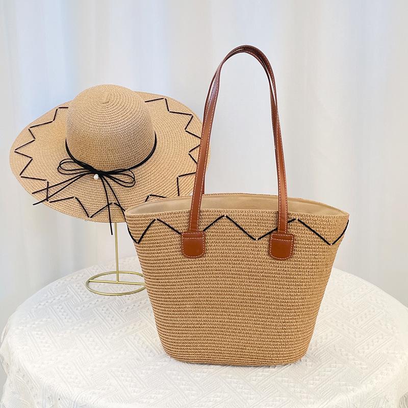 Summer Large Brim Sun Protection Sun Hat Seaside Vacation Travel Large Capacity Shoulder Bag Straw Hat Bag Set