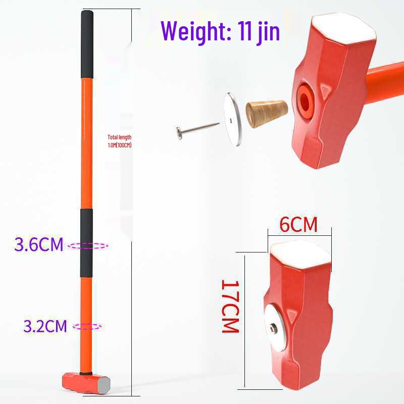 Ciężki duży młot kowalski: Ośmiokątny młotek kamieniarski ze stali przeciwwybuchowej do rozłupywania kamienia i ścian z uchwytem.