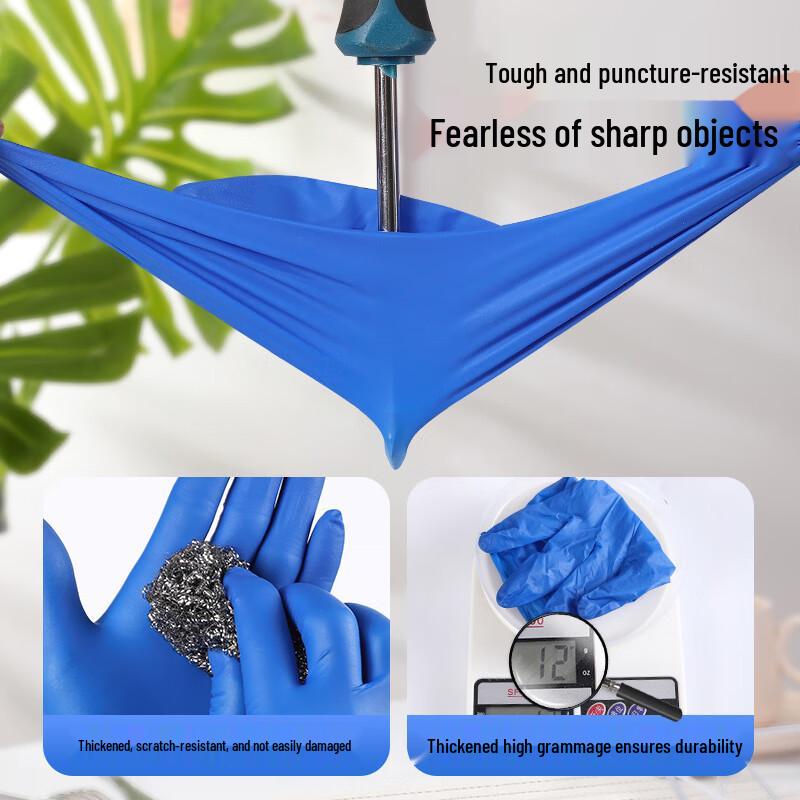 Beiyi Pin Heavy-Duty Blue Nitrile Latex Disposable Gloves