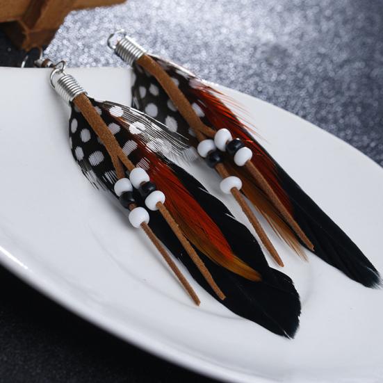 Bohemian Women Indian Feather Beads Tassel Dangle Hook Earrings Jewelry Gift