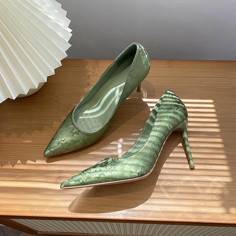 

Sandals women s bag head pointed head thin heel one-word buckle medium new temperament high heels women s Chinese single shoes 40