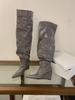 New Folded Large Tube Wedge Heel Pile Boots European and American Long Boots Over Knee Pointed Tall Boots