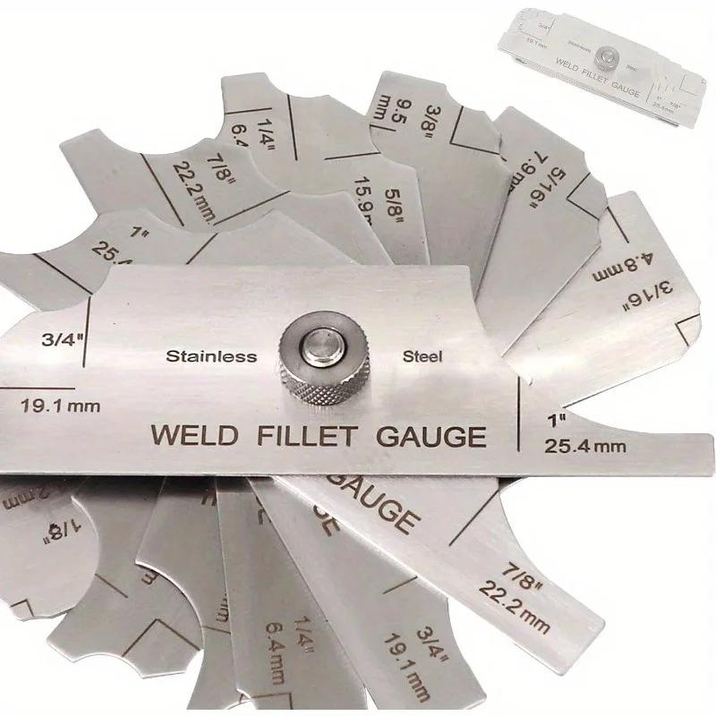 1 sada Nerezová sada měřidel pro koutové svary Fillet Weld Set Gage Rl Gauge 1/8''-1'' Svařovací inspekční test Unlar Metrické a palcové Přesné 7ks