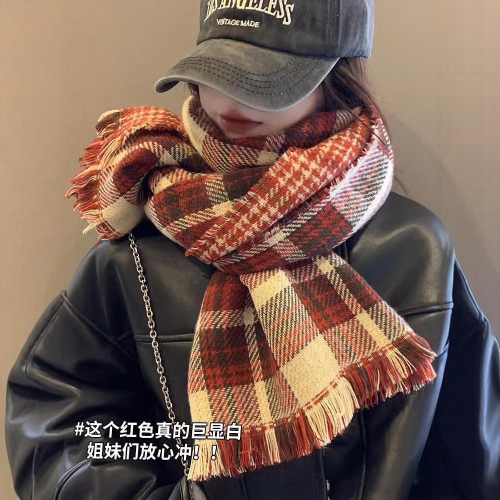 Double-sided plaid scarf women's autumn and winter British style classic plaid ins versatile long thickened warm shawl men