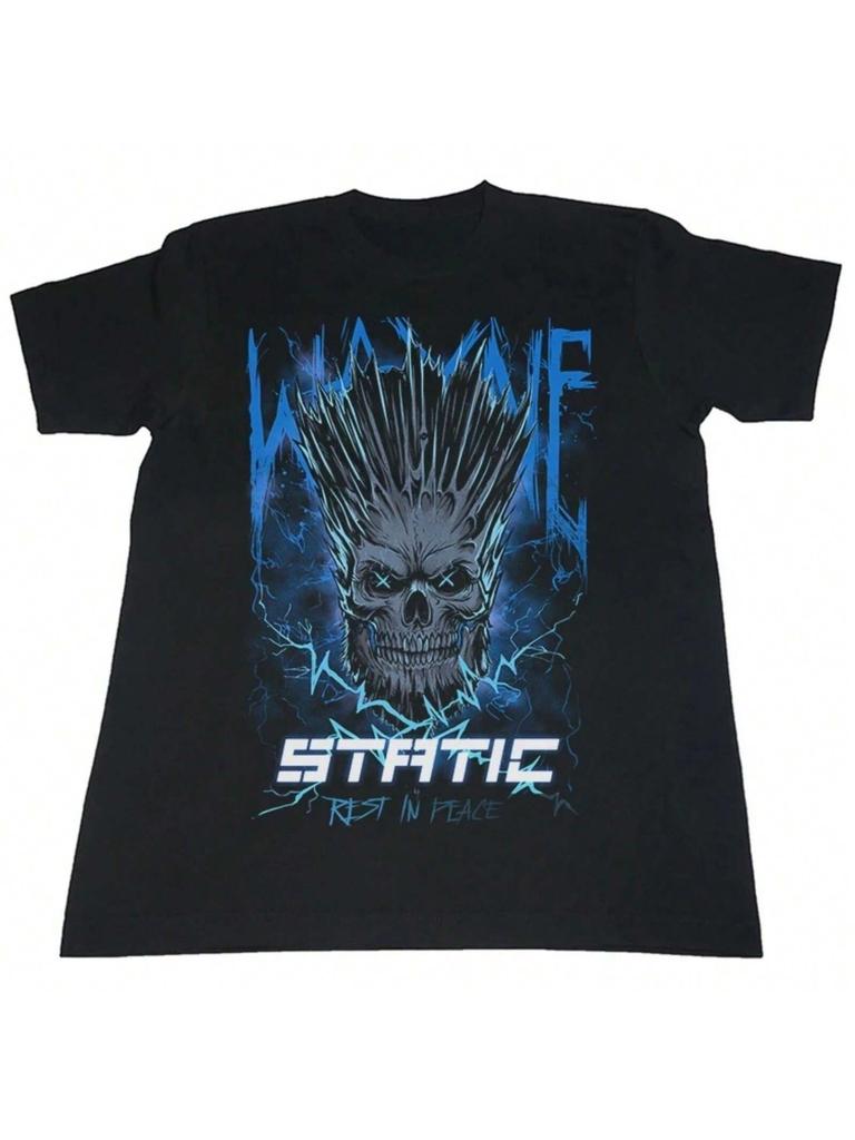 2025 Street Rock European And American Industrial Metal Static X Band Lead Singer Skull Short Sleeve T-Shirt High Quality