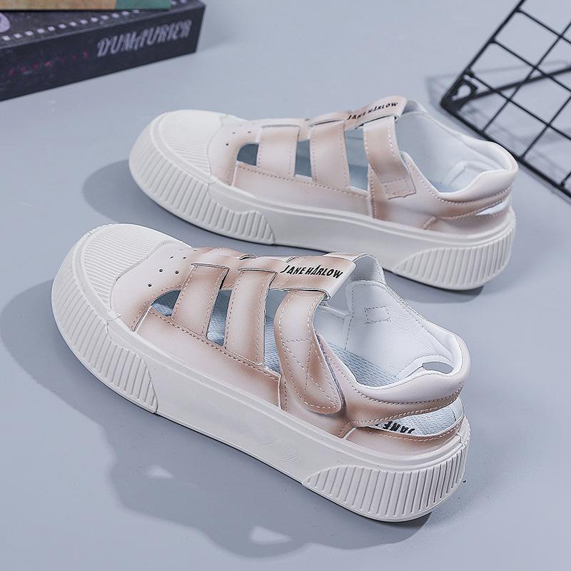 

Пустые туфли на липучке для детей 2025 года, новая летняя модная верхняя одежда, женская обувь, сумка на голову, платформа, повседневные универсальные сандалии 40