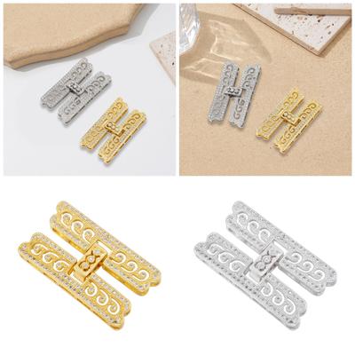 Elegantná mosadzná 18K pozlátená obdĺžniková spona so zirkónmi pre štýlový perlový náhrdelník, šperkársky nástroj, doplnok