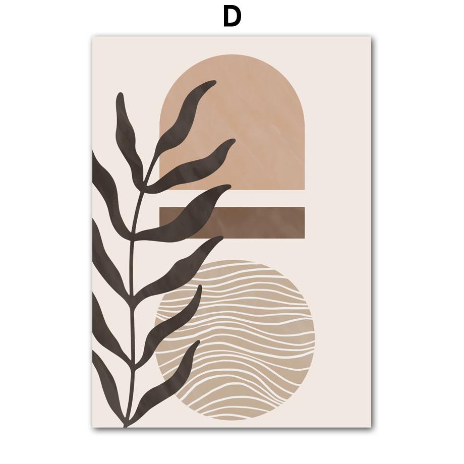 Monstera Leaves Geometric Abstract Boho Canvas Painting, Nordic Posters and Prints, Beige Pictures for Living Room Decor