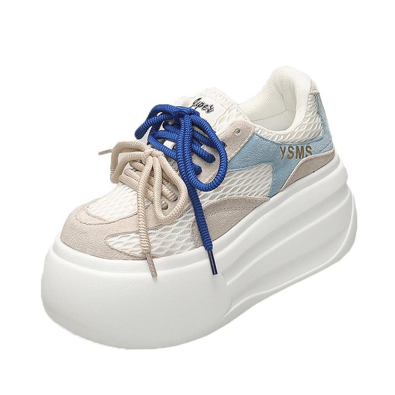 

2025 Designer Women Platform Casual Buffalo Sneakers Low-top Light 6cm Sole Breathable Shoes Outdoor White Tennis Lace-up 34 бежевый