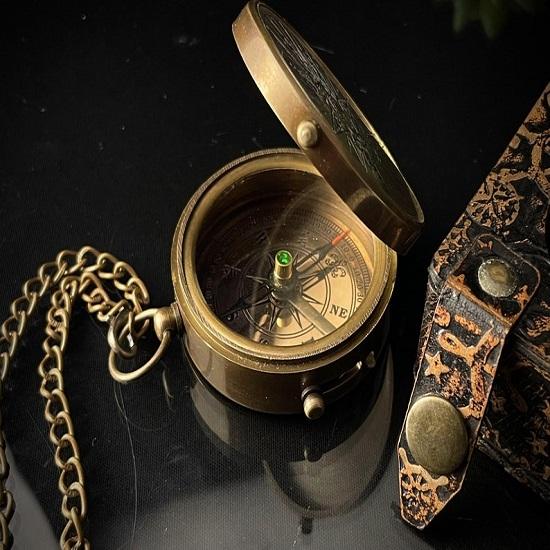 Brass Working  Engraved Pocket ,  For Loved One,  for Him, Birthday , Gift For Halloween Compass