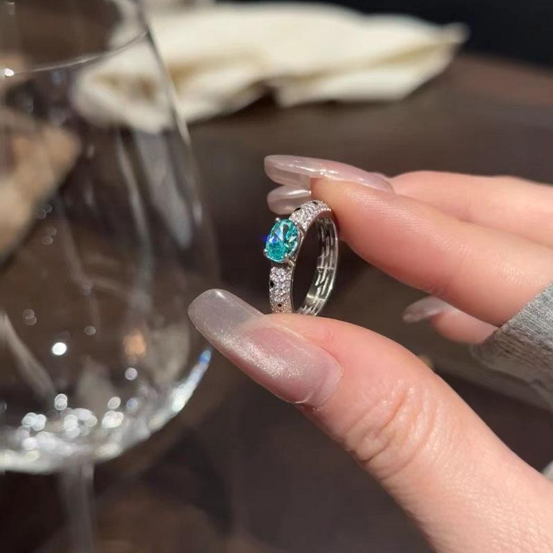 Hui Zhi Yi S925 Silver Paraiba Ice Flower Ring with Full Diamond Setting.