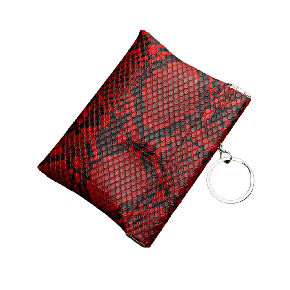 Money Change Bag Snake Texture Brown Men Wallets with Keyring PU Leather Card Holders Coin Purse