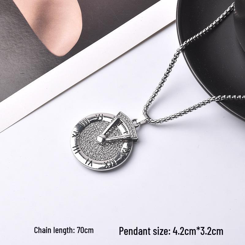 Trendy Cross-Border Rhinestone Pendant Necklace: Unisex Hip-Hop Style Stainless Steel Chain.
