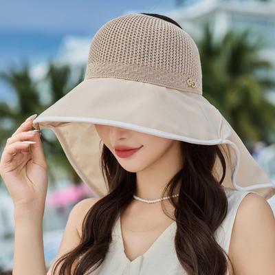 Chapeau de soleil à large bord, Protection faciale de voyage, Protection UV, Chapeau de soleil à sommet vide, Chapeau de soleil pour queue de cheval