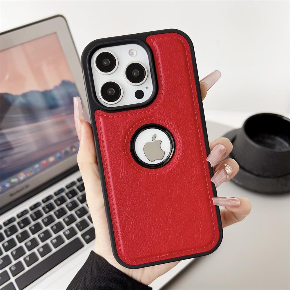 For iPhone 17 Air 11 12 13 14 15 Plus 16 Pro Max Business PU Leather Case Cowhide Logo Hole Shockproof Luxury Protective Cover