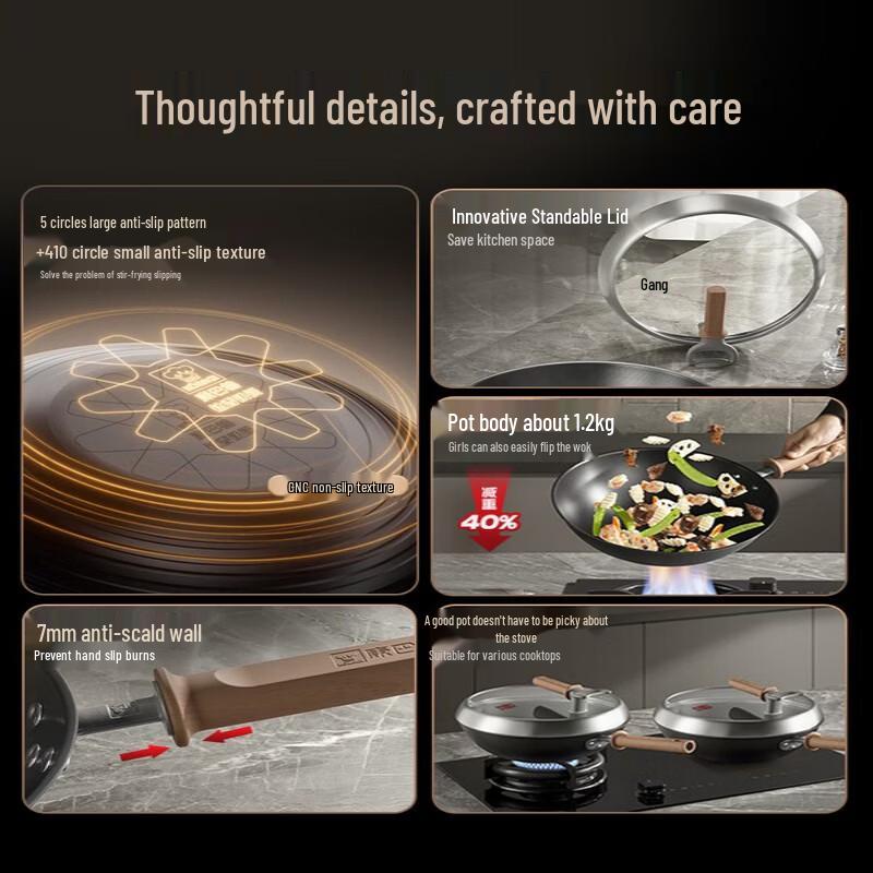 Kangbahe 32cm Titanium Iron Non-stick Wok Set