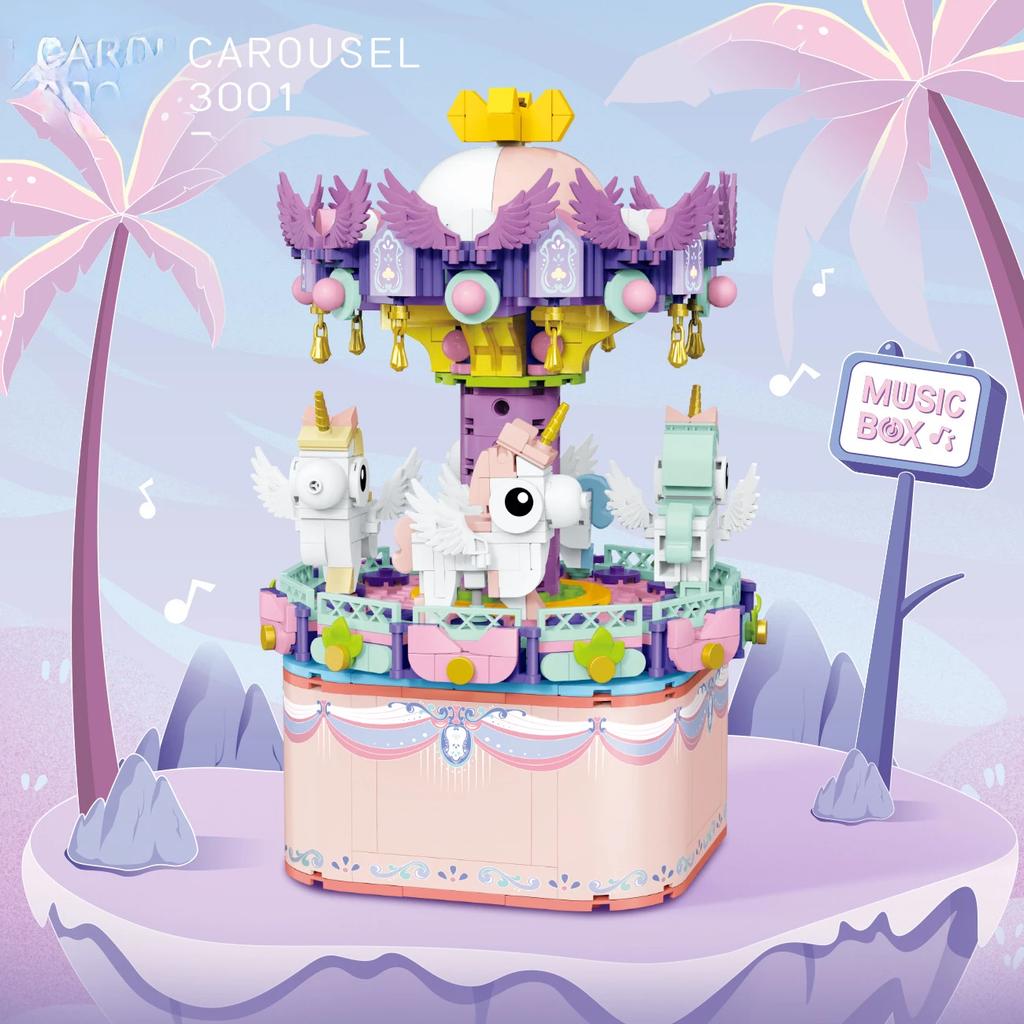 Carousel Mini Particle Assembly Building Blocks Ferris Wheel Music Box Decoration