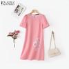 ZANZEA Women Casual Round Neck Short Sleeve Summer Floral Dress