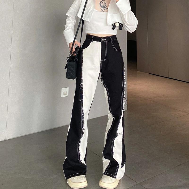 Y2K Jean Baggy Pour Femme - Style Usé - Taille Haute - Décontracté - Pantalon Cargo - Pantalon De Parachute Avec Poches Y2K - Couleur Unie - Pantalon Cargo, O Bleu Clair, M