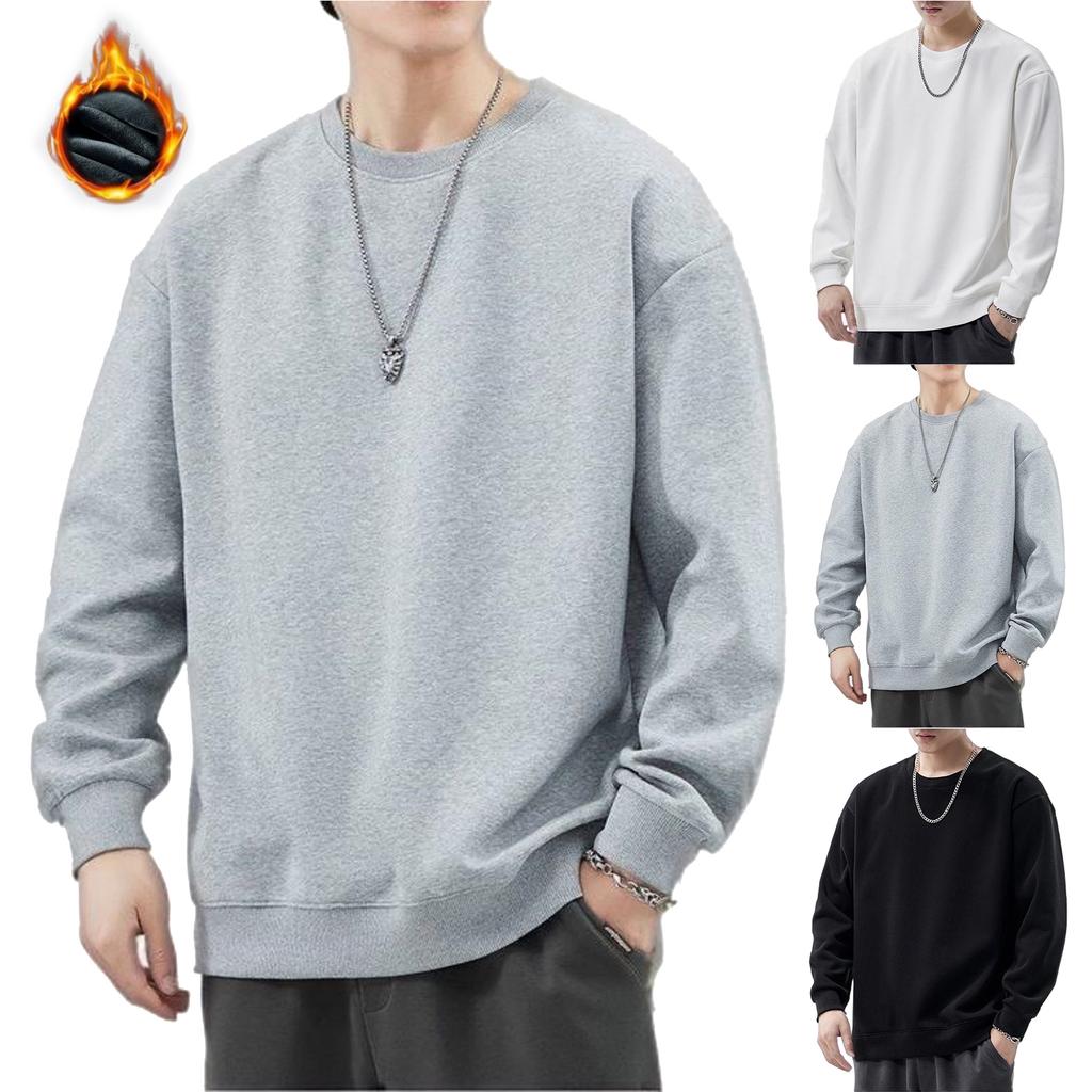 Men's And Women's Solid-color Casual Round-neck Long-sleeved Top, Men's Fitted, Fleece And Thickened Base Sweatshirt