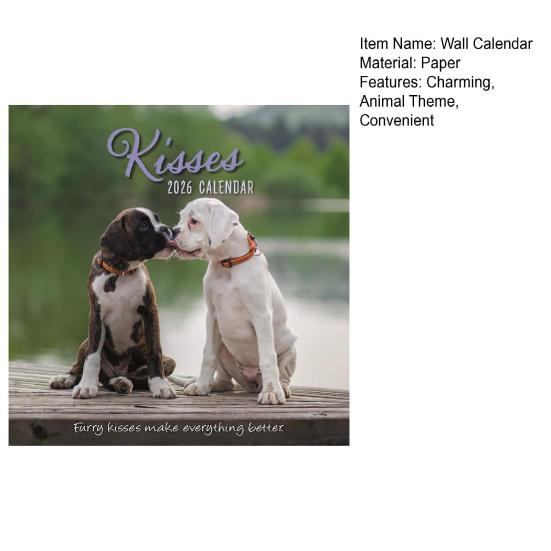 2026 Kisses Square Wall Calendar 16-Month Cute Animal Theme Planner from Sep 2025 12x12 Inch Hanging Schedule Organizer