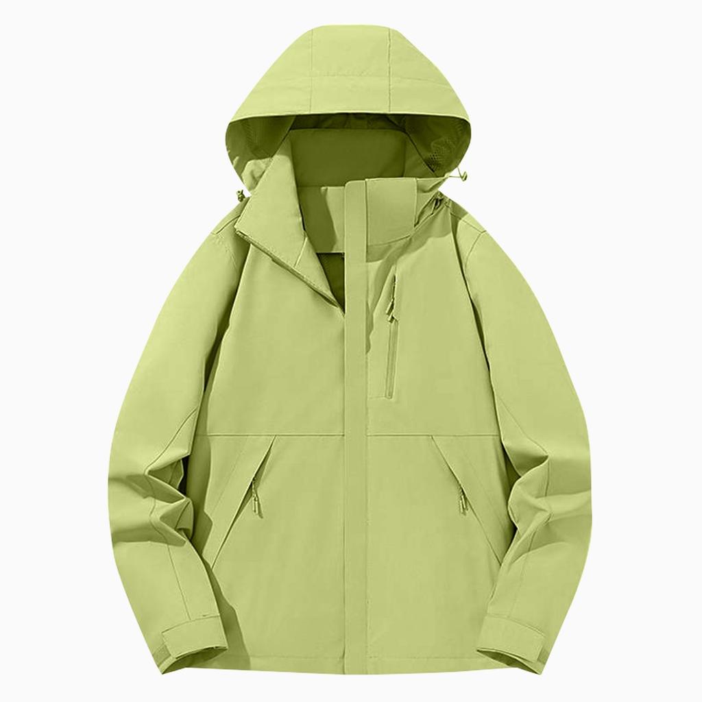 Women Solid Stripe Rain Jacket Outdoor Plus Waterproof Hooded Raincoat Windproof