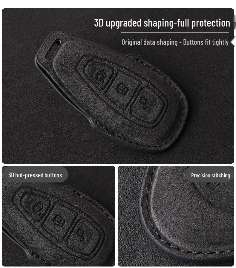 Genuine Leather Key Case for 2017-18 Ford Explorer/Mustang with Suede Buckle