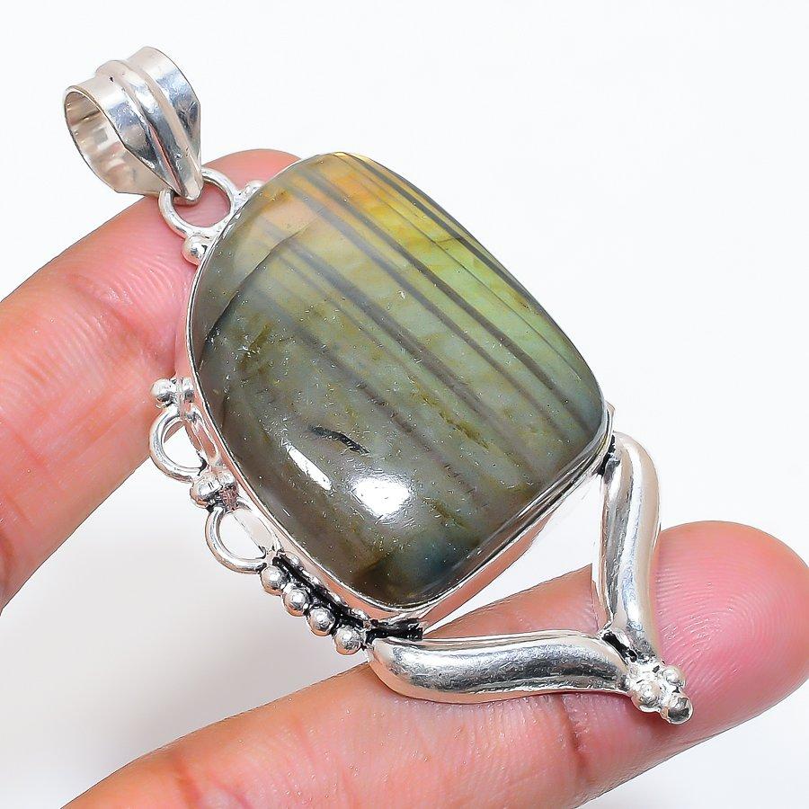 Natural Labradorite Gemstone 925 Sterling Silver Jewelry Pendant 2.64" ZS-233