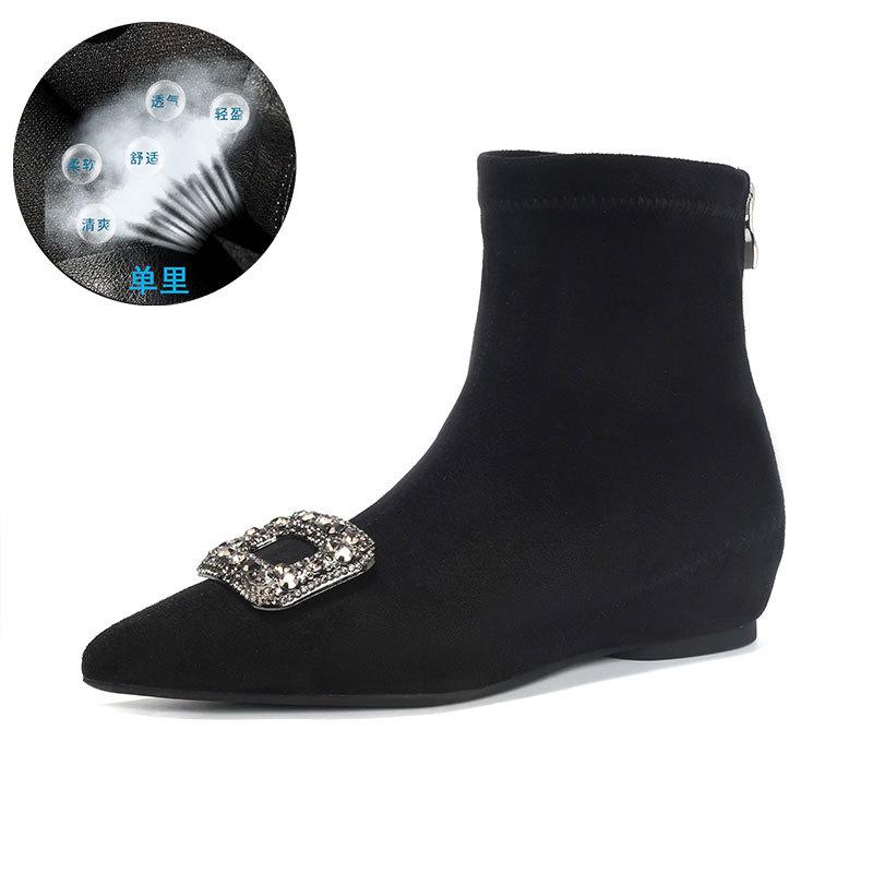 Inner height increase pointed thin boots short boots women's autumn and winter new suede elastic boots French foreign versatile small naked boots