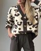 Autumn and Winter Animal Print Knitted Cardigan Women's Soft Thickened Leopard Print Knit Sweater Top