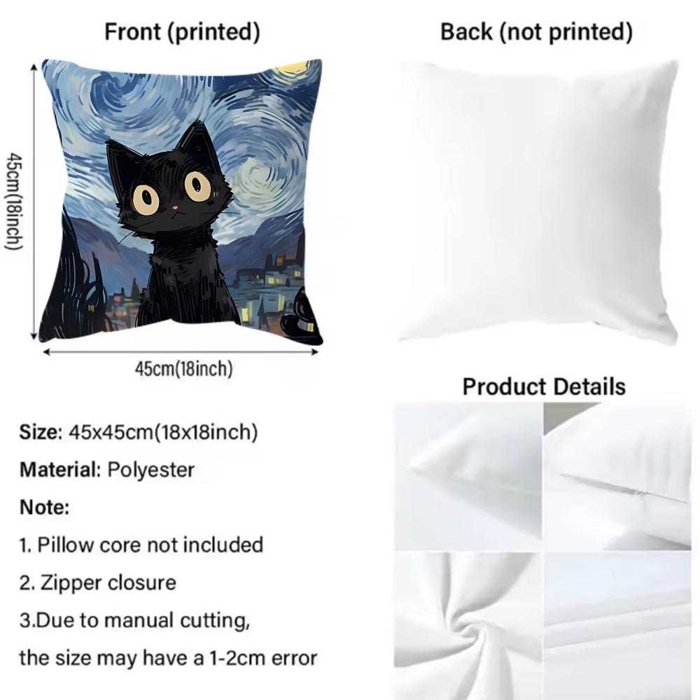 Black C-cat Cushion Cover Premium Comfort Reversible Pillow Cover - Dual - Use Design for Home & Car