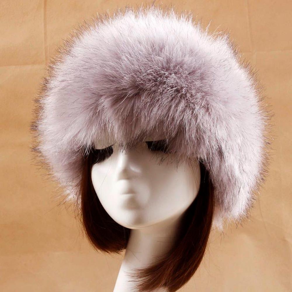Women's Hat Faux Fox Fur Headband Hat Autumn and Winter Warm Headband Hat Plush Open Top Hat