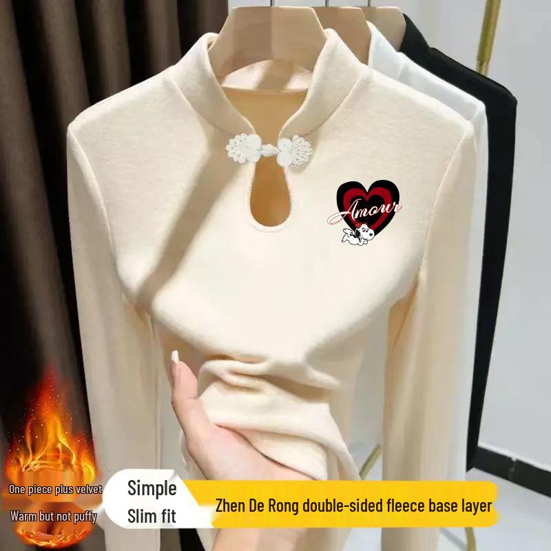 

Футболка с длинным рукавом в китайском стиле, с застежкой на пуговицы-лягушки, воротником-каплей и принтом 3XL (145-160 jin) абрикосовый