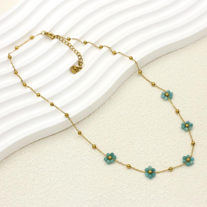 Stainless Steel and Natural Stone Gemstone Beaded Flower Necklace for Women