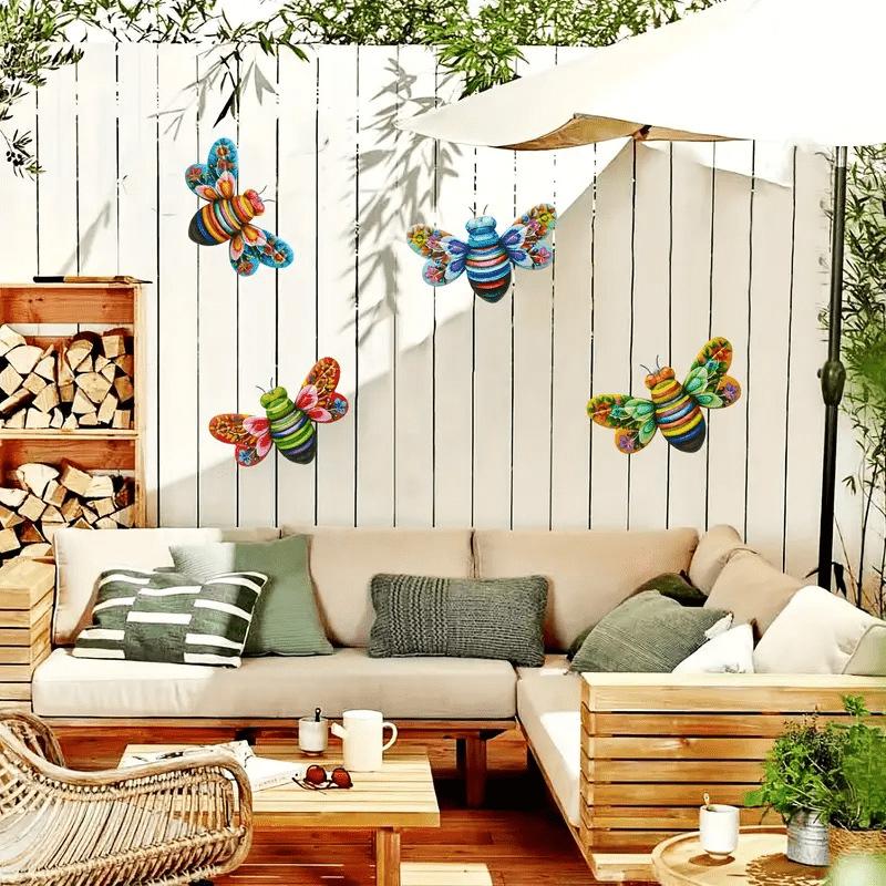 New Home Wall Decor Metal Bee Wall Decor, Bee Garden Flower Wall Art Decorations, Outdoor Bee Hanging Patio Decor