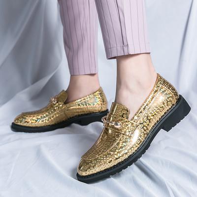 Mens Loafers Slip-on Comfort Shoes Bright Golden Leather Street Classic Shoes Fashion Trends Shoes Golden Nightclub Casual Shoes