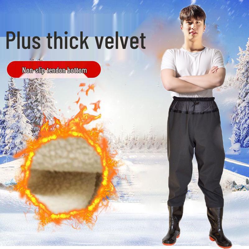 Insulated Waterproof Fleece-Lined Waders: Half-Body, Full-Body, Wear-Resistant Fishing Pants with Leather Reinforced Crotch
