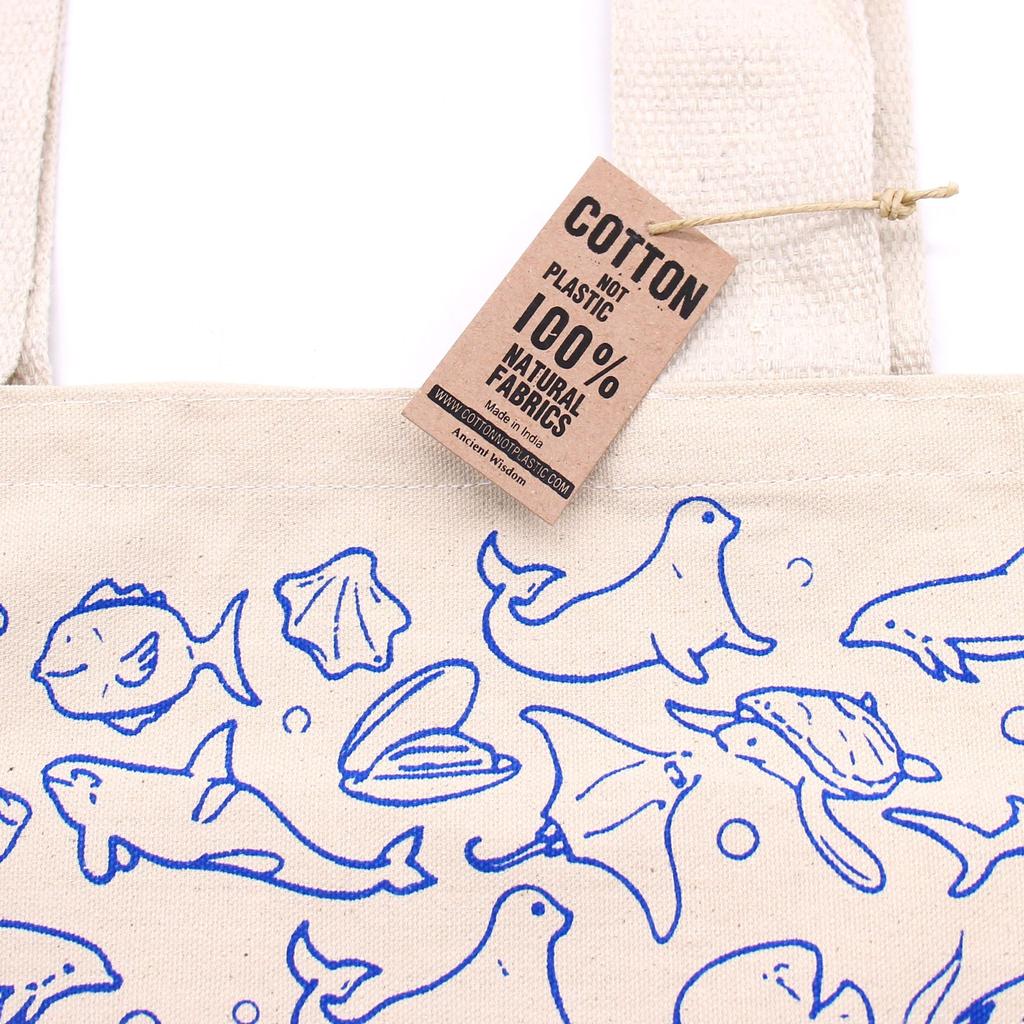 Cotton Bag Two Tone Blue Natural 10oz 38x42x12cm