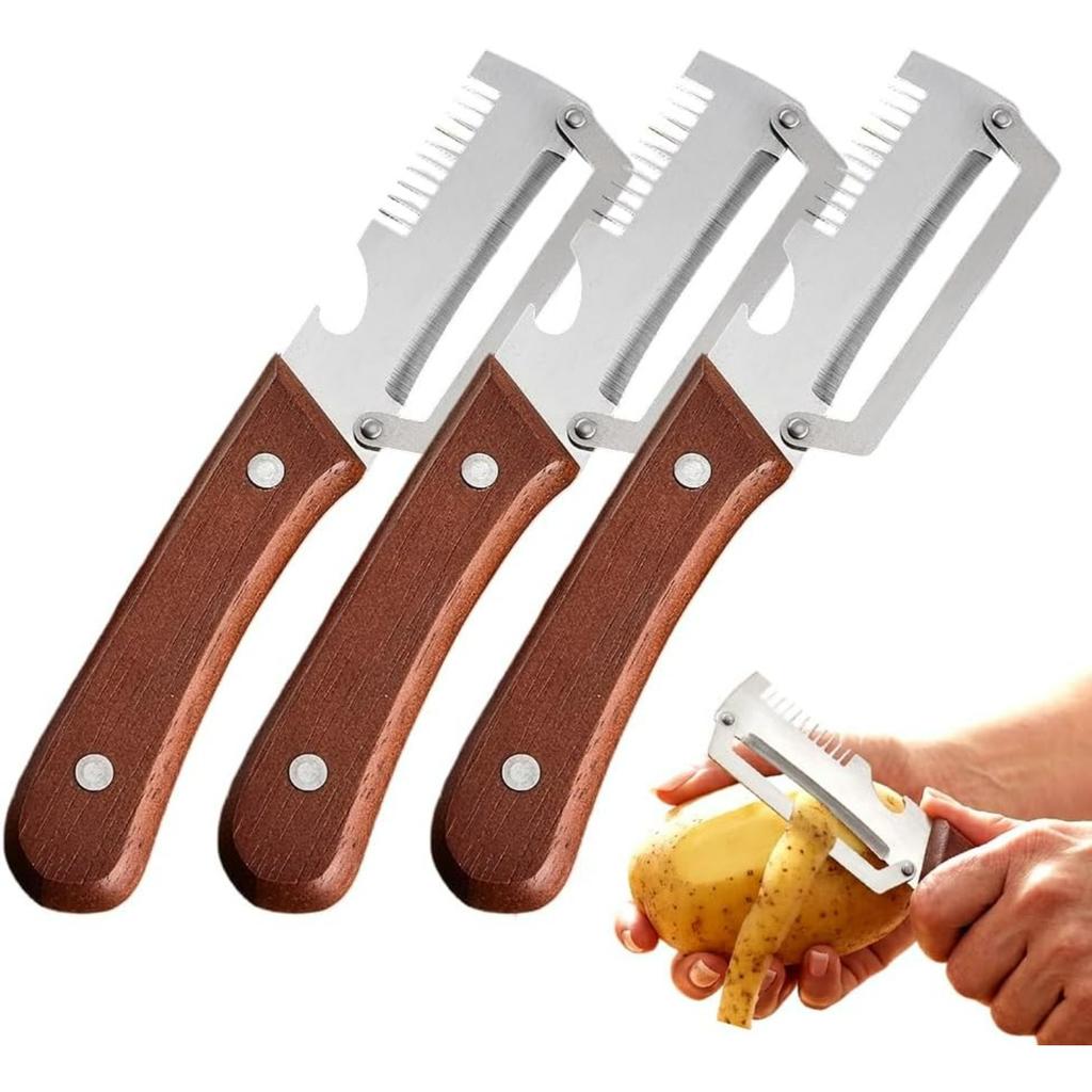 Multi-Functional Vegetable Peeler for Kitchen, 2026 Upgraded Stainless Steel Peeler, Durable Wooden Handle Peeler for Home Kitchen