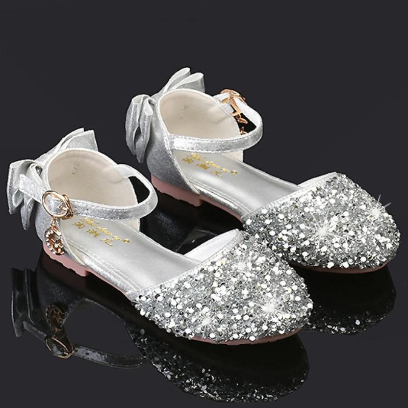 Toddler Girls Sandals Sequins Versatile Children Princess Causal Wedding Single Shoes Fashion Bowknot Kids Dress Single Shoes