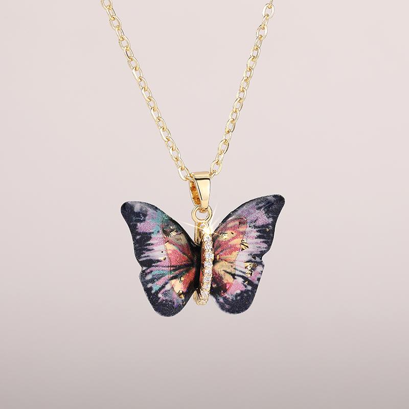 Butterfly Pendant Necklace for Women Fashion Party Daily Cute Animal Accessories Inlaid Bright CZ Versatile Lady Jewelry