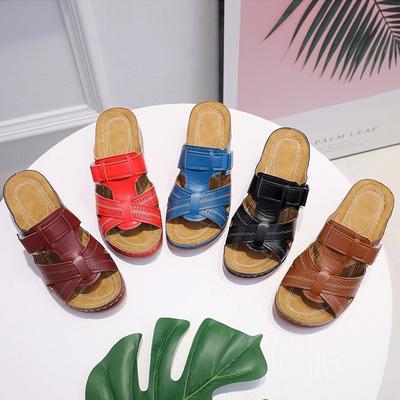 Large Size Women's Slippers 2 Summer New Slope Heel Flat Bottom Middle Heel Open Toe-4 Size Women's Slippers