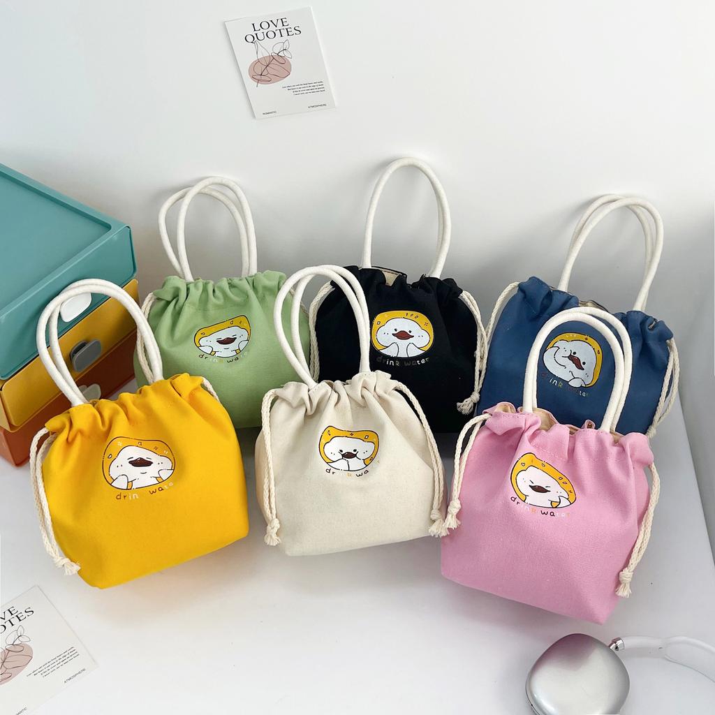 Drawstring Canvas Bucket Bag for Women, Small Corduroy Tote Pouch, Portable Makeup Bag, Snack Purse, Daily Handheld Bag CLE