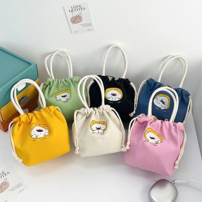Drawstring Canvas Bucket Bag for Women, Small Corduroy Tote Pouch, Portable Makeup Bag, Snack Purse, Daily Handheld Bag
