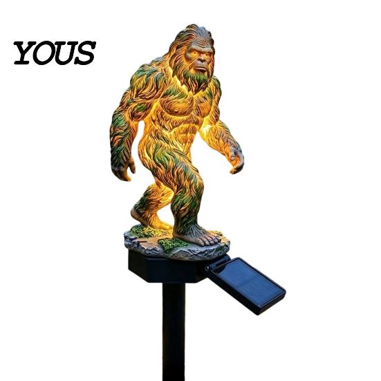 Solar Powered Courtyard Lamp Dragon Gorilla Garden Statue Light, Gothic Medieval Resin Outdoor Lantern Sculpture, Light Fantasy Decor for Yard Patio,